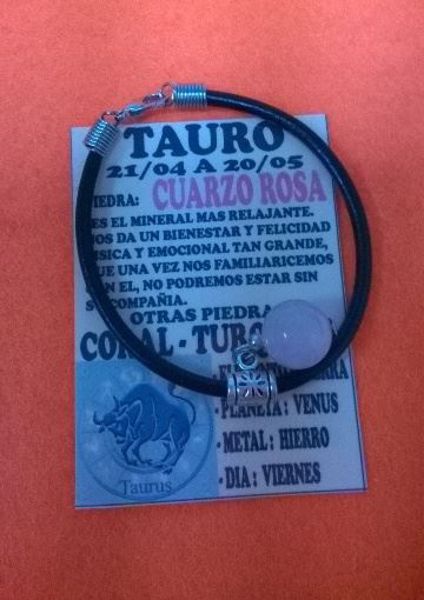 Imagen de PULSERA PIEDRA CUARZO ROSA DEL ZODIACO TAURO