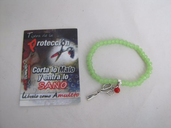 Imagen de  PULSERA TIJERA PROTECCION CRISTAL FACETADO VERDE CLARO