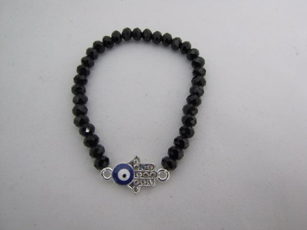 Imagen de PULSERA  CON MANO DE FÁTIMA SWAROSKY CRISTAL FACETADO NEGRO