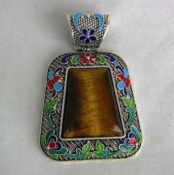 Imagen de COLGANTE ZAMAK PIEDRA NATURAL OJO TIGRE
