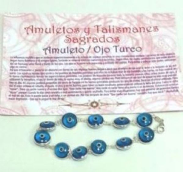 Imagen de AMULETO DE PLATA PULSERA OJO TURCO AZUL CLARO 10MM