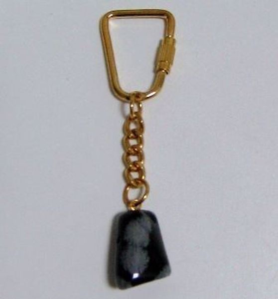 Imagen de LLAVERO DORADO CON PIEDRA NATURAL OBSIDIANA NEVADA