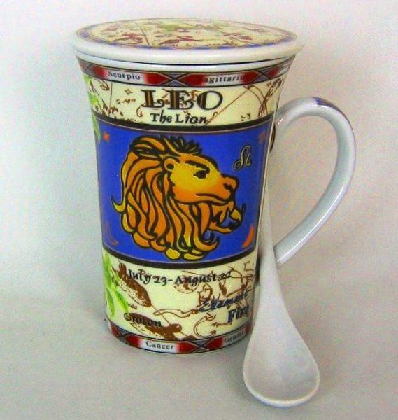 Imagen de TAZA HORÓSCOPO DEL ZODIACO LEO CON CUCHARA Y TAPA