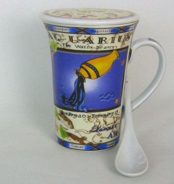 Imagen de TAZA HOROSCOPO DEL ZODIACO ACUARIO CON CUCHARA Y TAPA