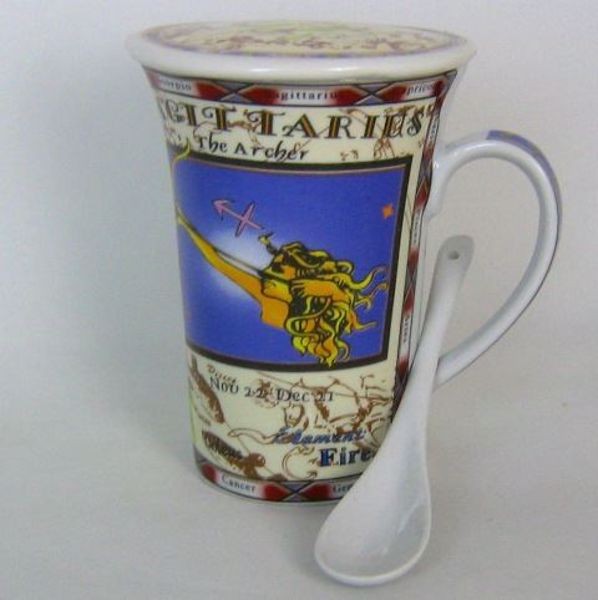 Imagen de TAZA HORÓSCOPO DEL ZODIACO SAGITARIO CON CUCHARA Y TAPA