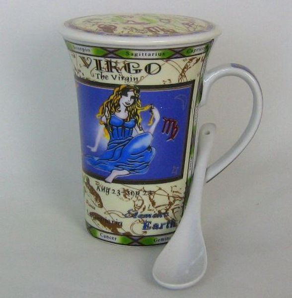 Imagen de TAZA HORÓSCOPO DEL ZODIACO VIRGO CON CUCHARA Y TAPA