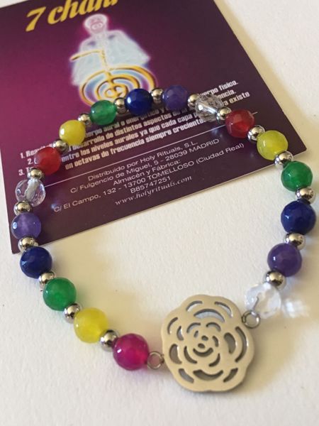 Imagen de PULSERA 7 CHAKRAS PIEDRAS  CON FLOR EN ACERO. MODELOS EXCLUSIVOS