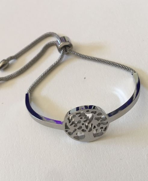 Imagen de PULSERA COMPLETA DE ACERO MEDIA CAÑA CON ARBOL DE LA VIDA . MODELOS EXCLUSIVOS