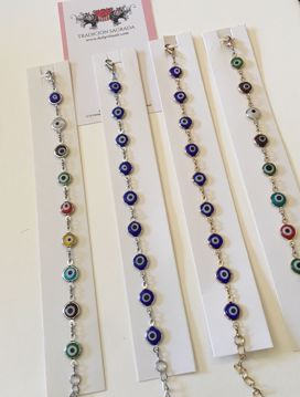 Imagen de AMULETO  PULSERA PLATEADA ZAMAK OJO TURCO MULTICOLOR 10MM