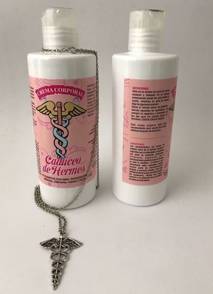 Imagen de Crema corporal esotérica Caduceo de Hermes con amuleto caduceo y cadena