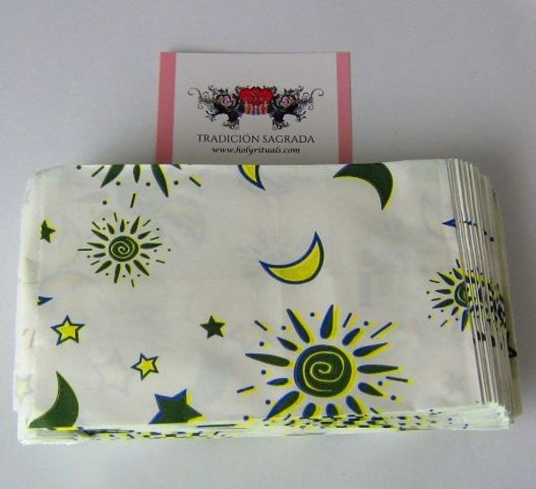 Imagen de BOLSA PAPEL TIPO CRAFT BLANCA LUNAS Y ESTRELLAS 8X13 CMS PACK 100 UNDS