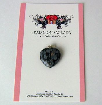 Imagen de Colgante de piedra natural en forma de corazón obsidiana nevada