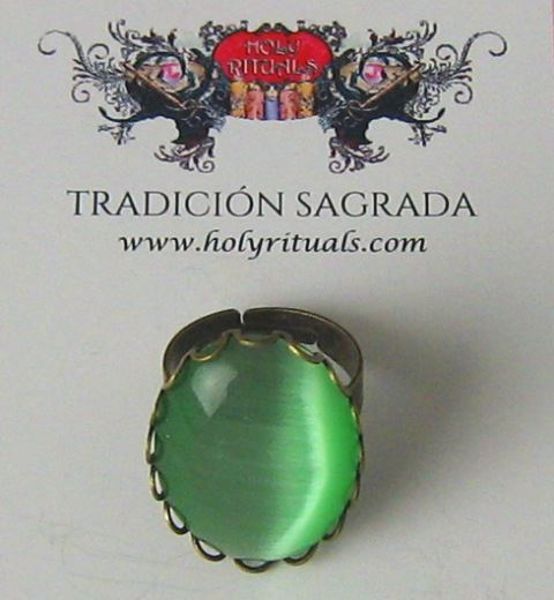 Imagen de Anillo de poder con piedra natural ojo de gato verde 25 mms