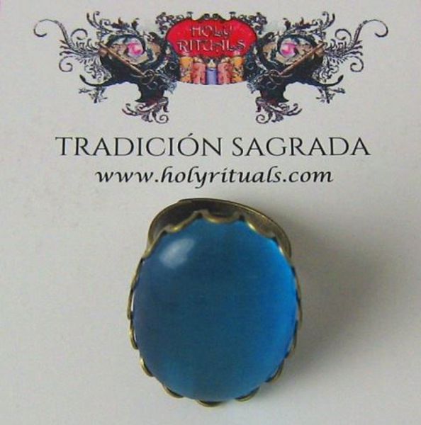 Imagen de Anillo de poder con piedra natural ojo de gato azul 25 mms