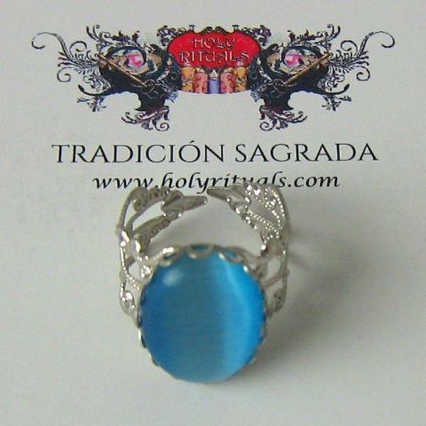 Imagen de Anillo de poder con piedra natural ojo de gato azul celeste 19 mms