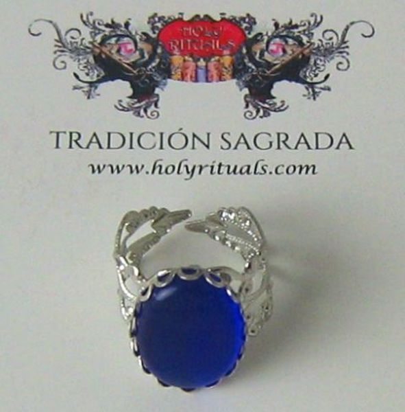 Imagen de Anillo de poder con piedra natural ojo de gato azul 19 mms