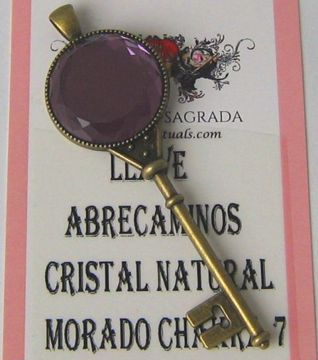 Imagen de LLAVE ABRECAMINOS CRISTAL NATURAL MORADO 7 CHAKRA 87X26 MMS