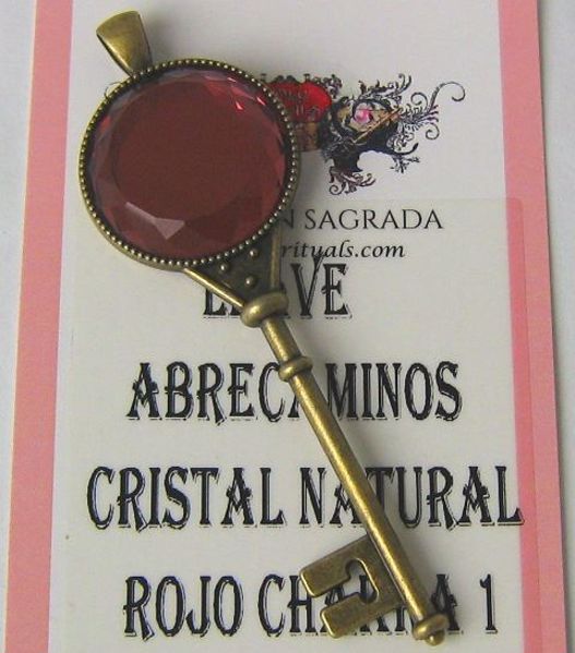 Imagen de LLAVE ABRECAMINOS CRISTAL NATURAL ROJO 1º CHAKRA 87X26 MMS