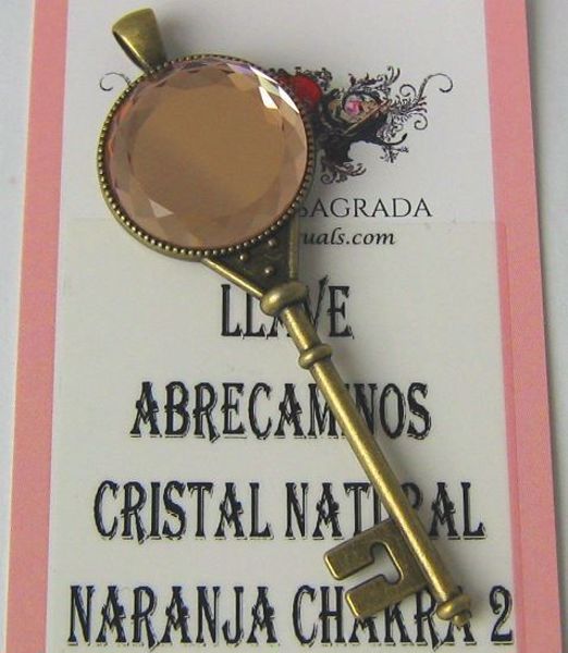 Imagen de LLAVE ABRECAMINOS CRISTAL NATURAL NARANJA 2 CHAKRA 87X26 MMS