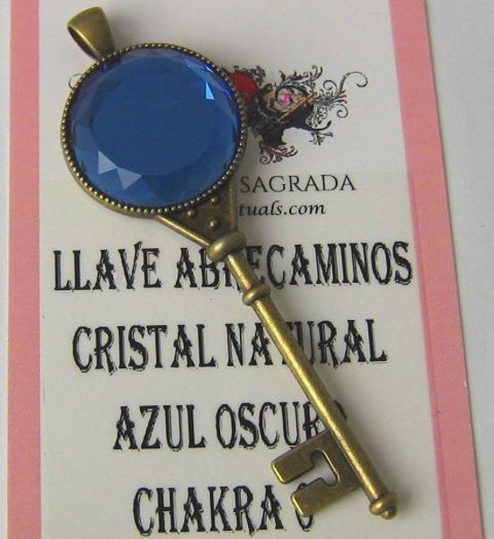 Imagen de LLAVE ABRECAMINOS CRISTAL NATURAL AZUL OSCURO 6º CHAKRA 87X26 MMS