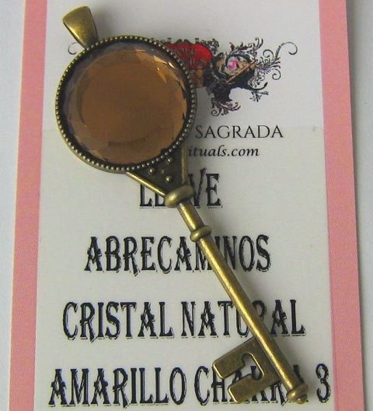 Imagen de LLAVE ABRECAMINOS CRISTAL NATURAL AMARILLO 3 CHAKRA 87X26 MMS