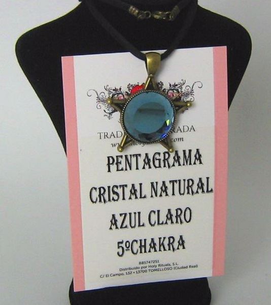 Imagen de COLLAR PENTAGRAMA CRISTAL NATURAL AZUL CLARO 5º CHAKRA 40 MMS