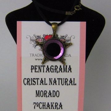 Imagen de COLLAR PENTAGRAMA CRISTAL NATURAL MORADO 7º CHAKRA 40 MMS