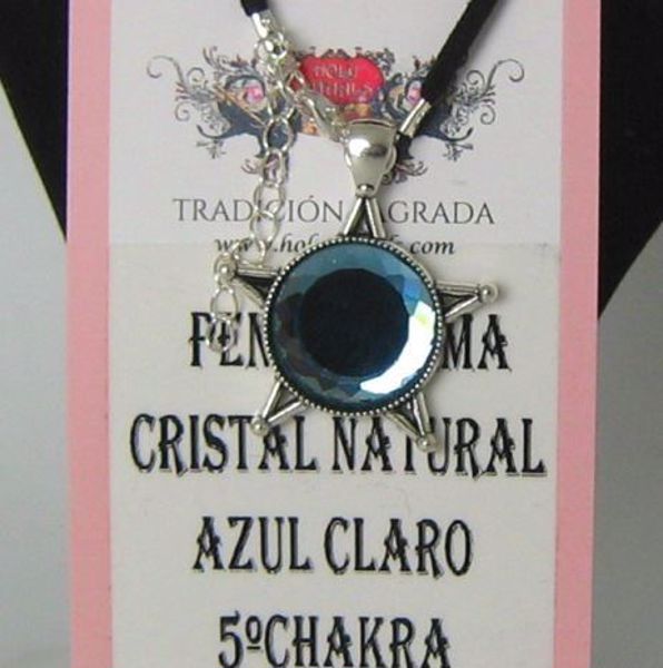 Imagen de COLLAR PENTAGRAMA CRISTAL NATURAL AZUL CLARO 5º CHAKRA 40 MMS  M2