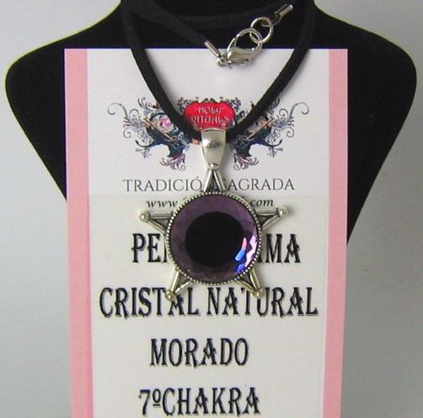 Imagen de COLLAR PENTAGRAMA CRISTAL NATURAL MORADO 7º CHAKRA 40 MMS M2