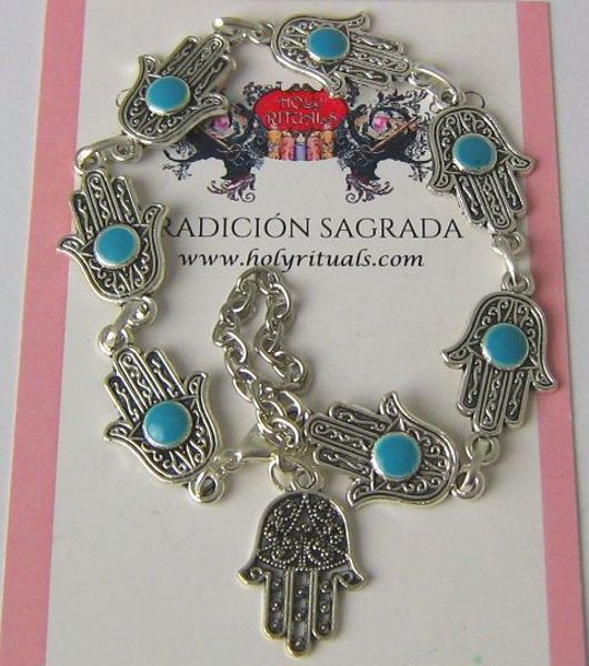 Imagen de PULSERA MANO DE FATIMA CON FILIGRANA AZUL TURQUESA 285 MMS