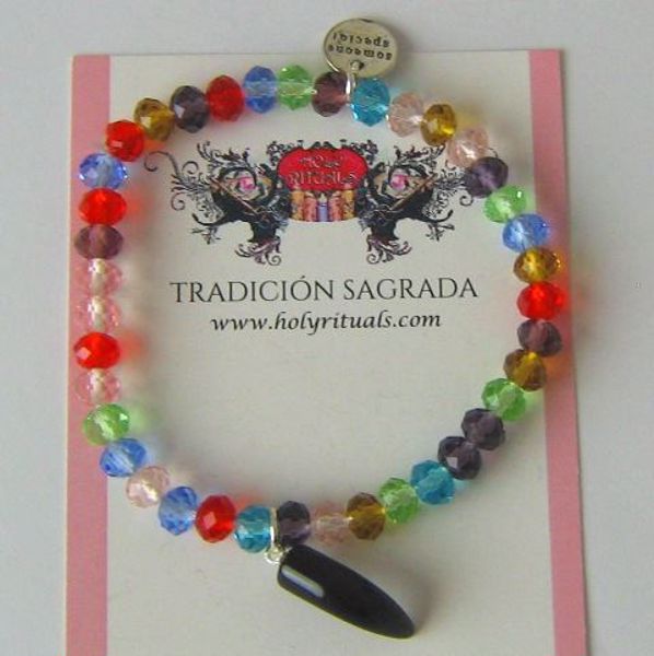 Imagen de PULSERA CRISTAL FACETADO MULTICOLOR COLMILLO DE SABLE Y MEDALLA 