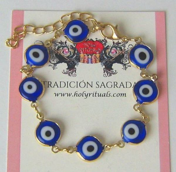 Imagen de PULSERA OJO TURCO AZUL CIERRE DORADO 8 OJOS