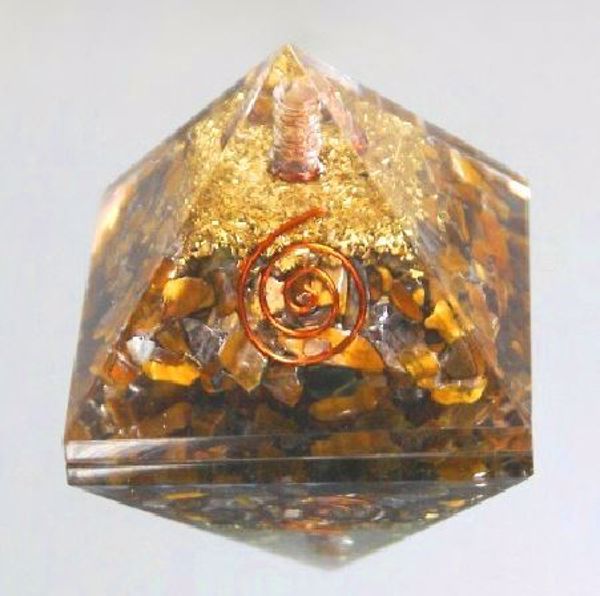 Imagen de PIRAMIDE ORGONITA PIEDRAS NATURALES CHIP OJO TIGRE CHOKU REY