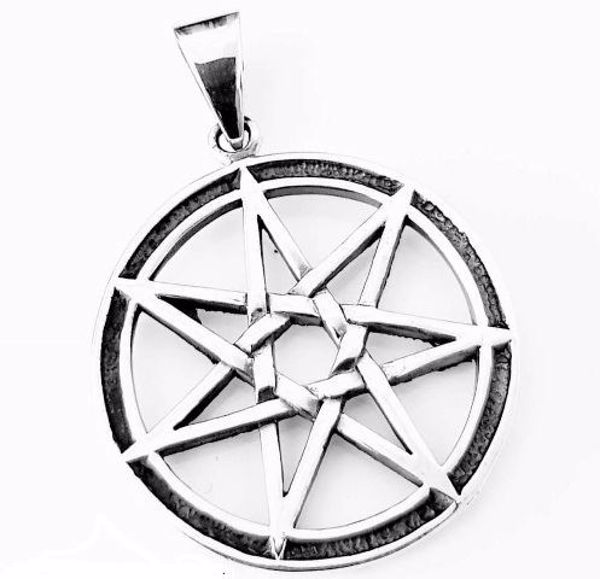 Imagen de COLGANTE TALISMAN PLATA ESTRELLA DE 7 PUNTAS CON CIRCULO 29 MMS