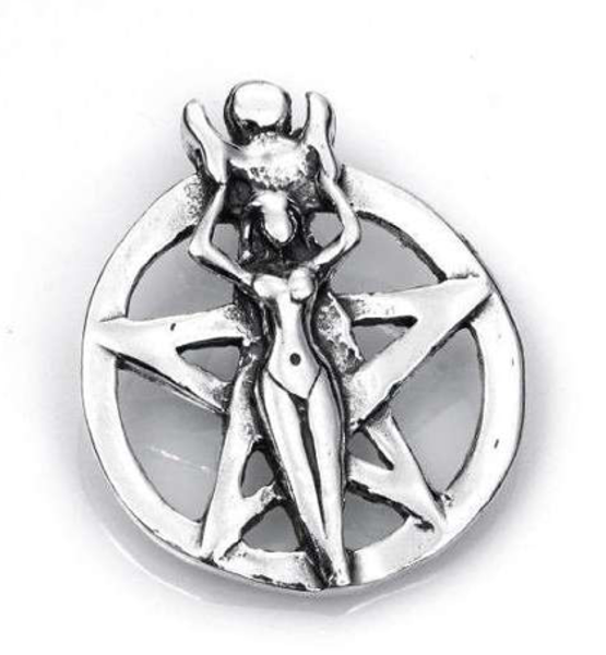 Imagen de AMULETO DE PLATA PENTAGRAMA CON DIOSA WICCA 25 MMS