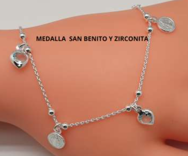 Imagen de AMULETO DE PLATA PULSERA SAN BENITO CIRCON AZUL CELESTE