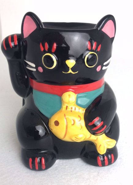Imagen de Quemador de Aceite de Cerámica - Gato de la Suerte Maneki Neko - Negro