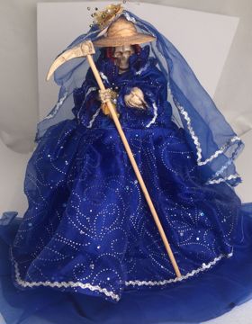 Imagen de VESTIDO ARTESANAL SANTA MUERTE AZUL OSCURO