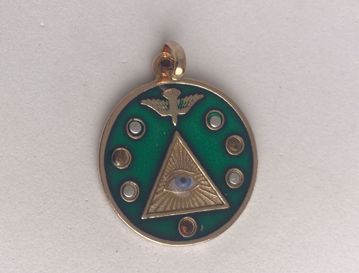 Imagen de Amuleto talismán colgante Tetragramatón y 7 potencias con ojo. Verde. 3 cms.