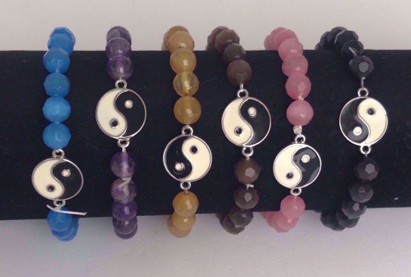 Imagen de Pulsera mineral facetada 7 mm Yin Yang amatista