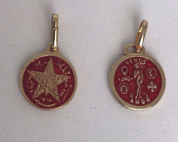 Imagen de Amuleto talismán colgante Tetragramatón y Venus del Amor 16 mm rojo