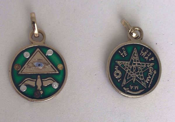 Imagen de Amuleto talismán colgante Tetragramatón y 7 potencias con ojo 20 mm verde