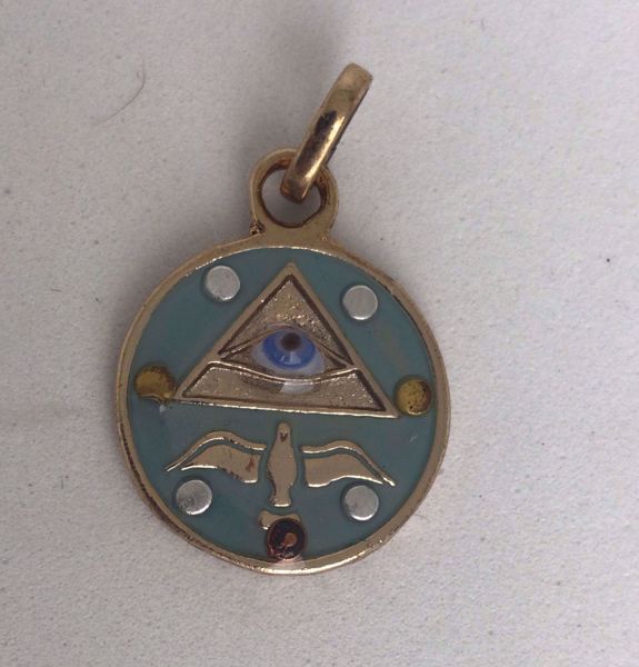 Imagen de Amuleto talismán colgante Tetragramatón y 7 potencias con ojo 20 mm celeste