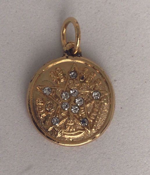 Imagen de Amuleto talismán colgante Tetragramatón dorado 15.5 mms con swarovsky blanco