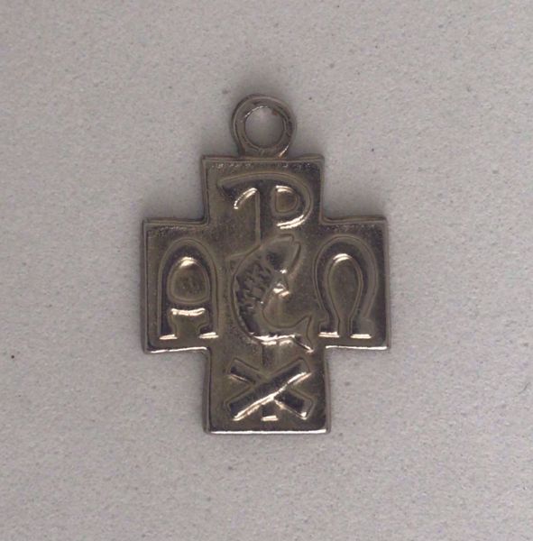 Imagen de Amuleto talismán colgante Cruz Chi Rho Alpha Omega 18 mm plateada