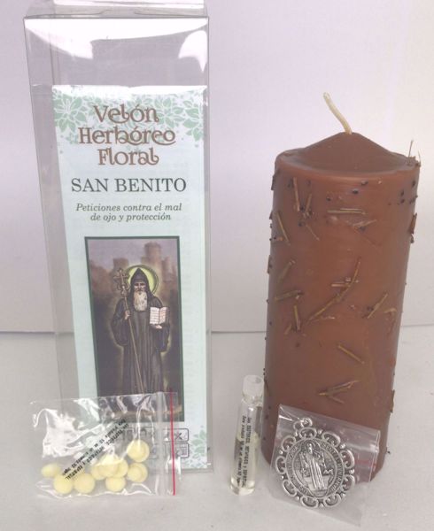 Imagen de Velón herbóreo floral San Benito: manteca, aceite litúrgico y amuleto