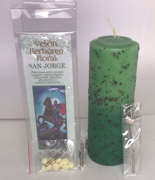 Imagen de Velón herbóreo floral San Jorge: manteca, aceite litúrgico y amuleto