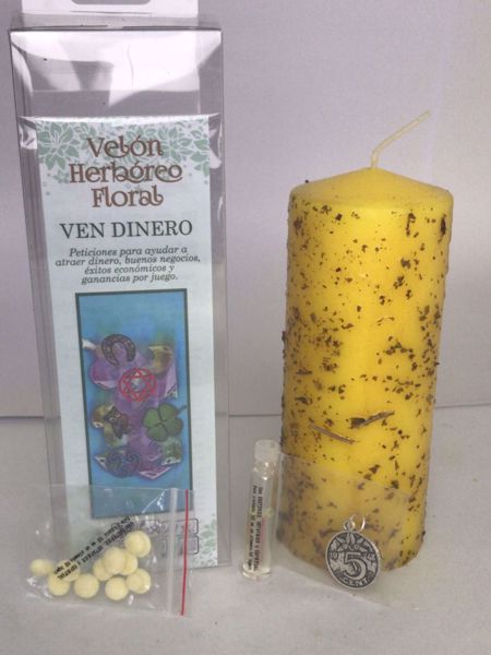 Imagen de Velón herbóreo floral ven dinero: manteca, aceite litúrgico y amuleto