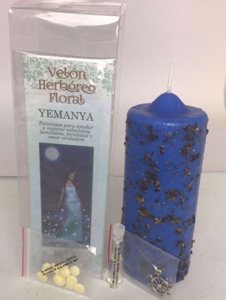 Imagen de Velón herbóreo floral Yemanya: manteca, aceite litúrgico y amuleto